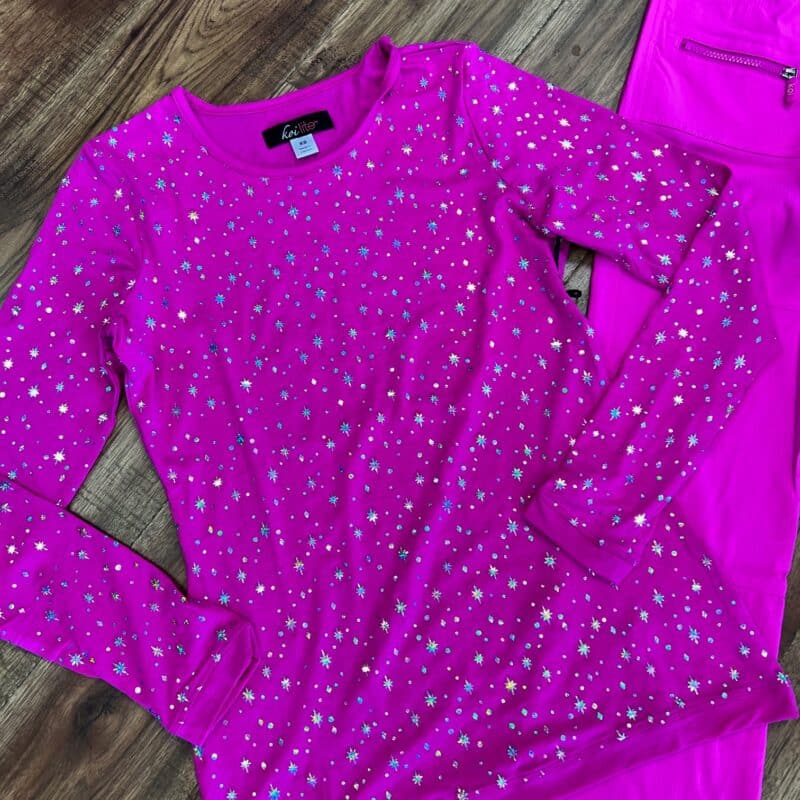 Koi Iridescent Twinkle Long Sleeve in Hibiscus Pink