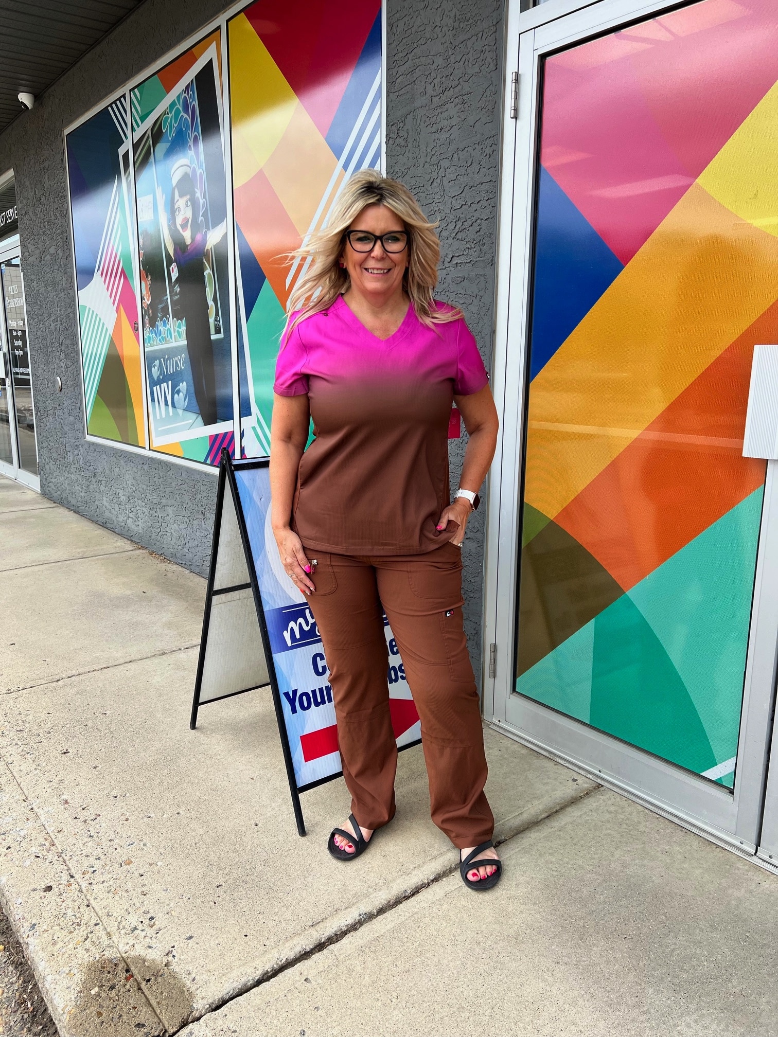 Koi Ombre Top in Hibiscus Pink/Walnut - Image 2